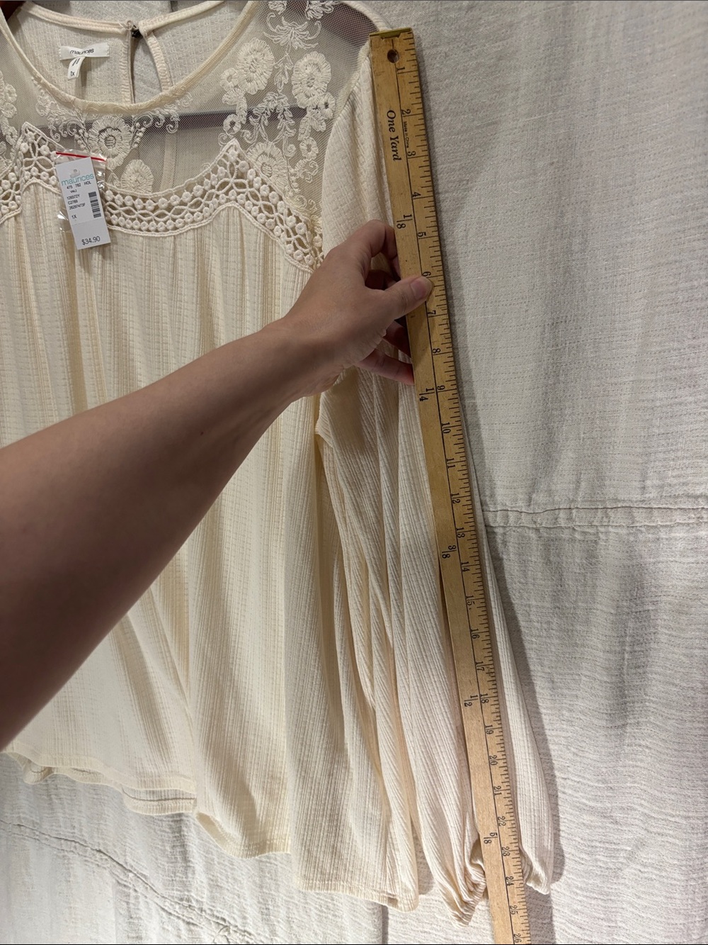 NWT Maurices Cream Crochet Lace Yoke Peasant Blouse Long Sleeve Boho 1X - Picture 6 of 9